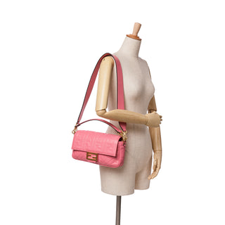 Fendi Zucca Embossed Leather Baguette Satchel