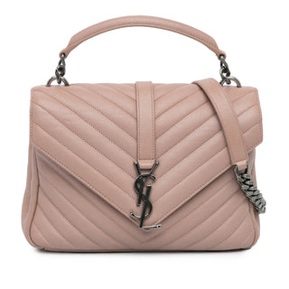 Ysl Medium Sheepskin Matelasse Chevron Monogram College Bag