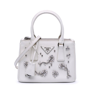Prada Mini Saffiano Lux Crystal Embellished Galleria Double Zip