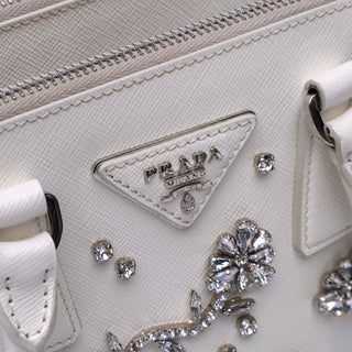 Prada Mini Saffiano Lux Crystal Embellished Galleria Double Zip