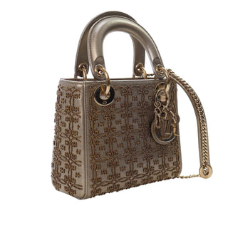 Dior ladyMini Beaded Metallic Lambskin Cannage