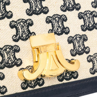Celine Teen Embroidered Canvas and Calfskin Triomphe Crossbody