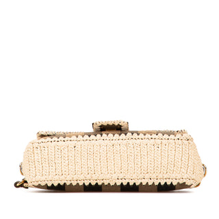 Fendi Pequin Gingham Canvas And Raffia Baguette Satchel