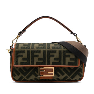 Fendi Zucca Embroidered Canvas Baguette Satchel