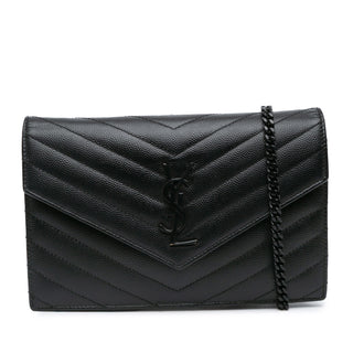 Ysl Grain De Poudre Chevron Monogram Envelope Chain Wallet