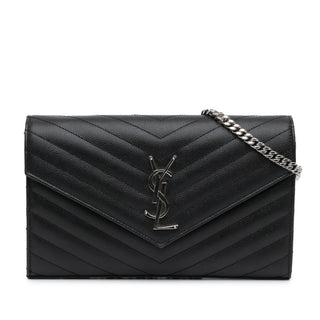 Ysl Grain De Poudre Matelasse Chevron Monogram Chain Wallet