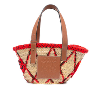 Loewe Small Raffia Animal Embroidered Basket Tote