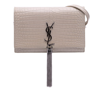 Ysl Croc Embossed Leather Monogram Kate Tassel Wallet on Chain