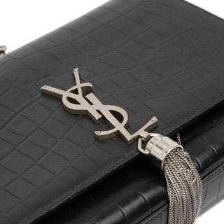 Ysl Medium Croc Embossed Leather Kate Tassel Crossbody