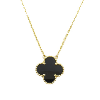 Van Cleef 18K Yellow Gold and Onyx Vintage Alhambra Pendant Necklace