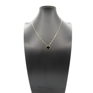 Van Cleef 18K Yellow Gold and Onyx Vintage Alhambra Pendant Necklace