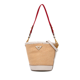 Prada City Calf Trimmed Paglia Bucket Bag