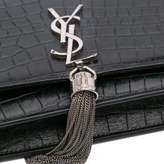 Ysl Croc Embossed Leather Monogram Kate Tassel Wallet on Chain