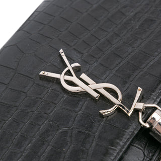 Ysl Croc Embossed Leather Monogram Kate Tassel Wallet on Chain