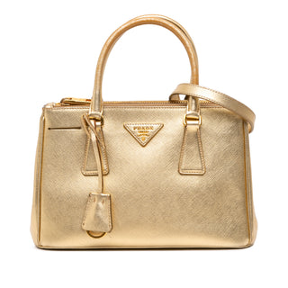Prada Small Metallic Lux Galleria Double Zip Satchel