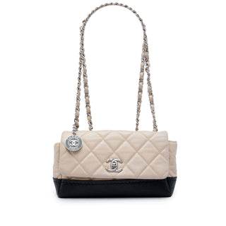 Chanel CC Bicolor Quilted Calfskin and Caviar Single Flap