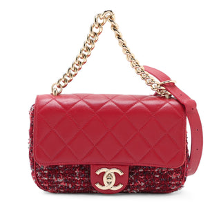Chanel CC Quilted Lambskin and Tweed Single Flap