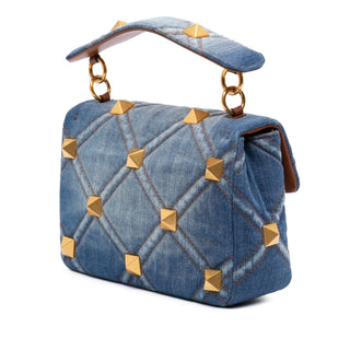 Valentino Medium Denim Roman Stud Satchel