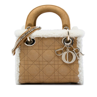 Dior Mini Suede Cannage with Shearling Trim Lady Dior