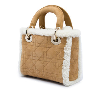 Dior Mini Suede Cannage with Shearling Trim Lady Dior