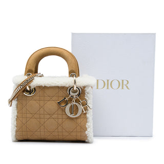 Dior Mini Suede Cannage with Shearling Trim Lady Dior