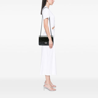 Chanel Jumbo Classic Striated Patent Double Flap