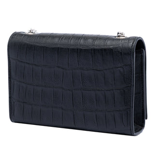 Saint Laurent Small Croc Embossed Leather Monogram Kate Tassel Crossbody