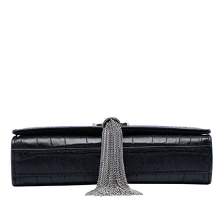Saint Laurent Small Croc Embossed Leather Monogram Kate Tassel Crossbody