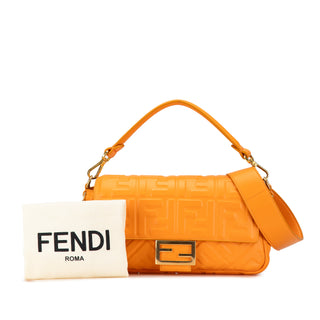 Fendi Zucca Embossed Leather Baguette Satchel