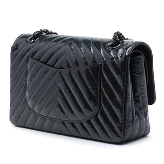 Chanel Medium Classic Chevron Patent So Black Double Flap