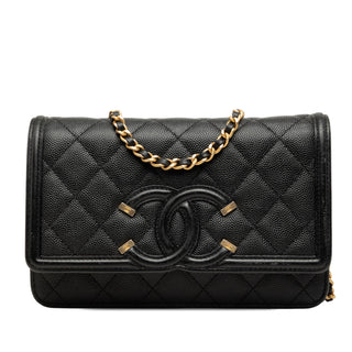 Chanel Caviar CC Filigree Wallet On Chain