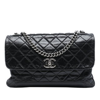 Chanel Quilted Aged Calfskin Logo Accordion Flap