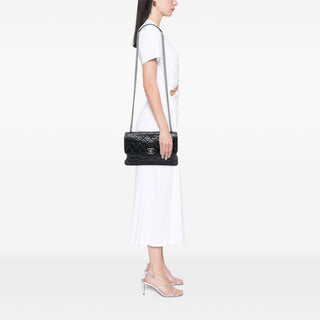 Chanel Quilted Aged Calfskin Logo Accordion Flap