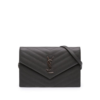 Saint Laurent Grain de Poudre Chevron Cassandre Envelope Chain Wallet