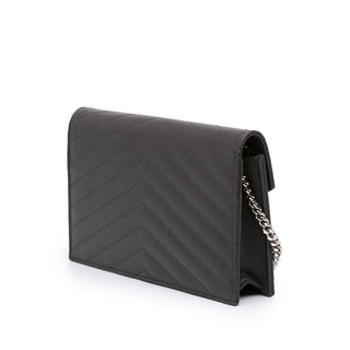 Saint Laurent Grain de Poudre Chevron Cassandre Envelope Chain Wallet