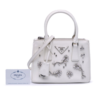 Prada Mini Saffiano Lux Crystal Embellished Galleria Double Zip
