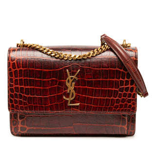 Saint Laurent Medium Croc Embossed Leather Monogram Sunset Crossbody