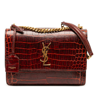 Saint Laurent Medium Croc Embossed Leather Monogram Sunset Crossbody