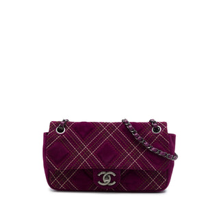 Chanel Paris Edinburgh Medium Stitched Suede Saltire Single Flap