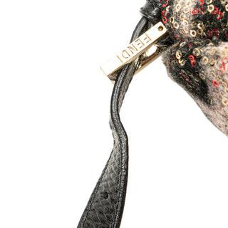 Fendi Zucca Wool Sequined Double Flap Shoulder Bag