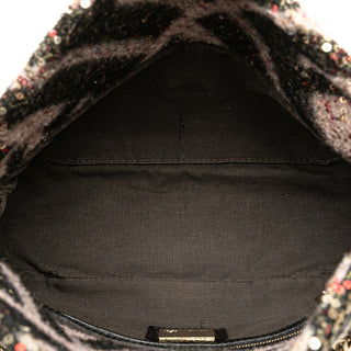 Fendi Zucca Wool Sequined Double Flap Shoulder Bag