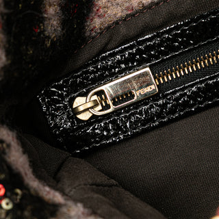 Fendi Zucca Wool Sequined Double Flap Shoulder Bag