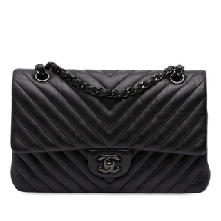 Chanel Medium Classic Chevron Lambskin So Black Double Flap