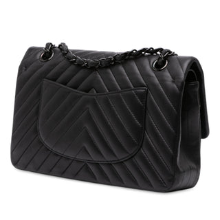 Chanel Medium Classic Chevron Lambskin So Black Double Flap