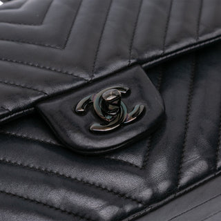Chanel Medium Classic Chevron Lambskin So Black Double Flap