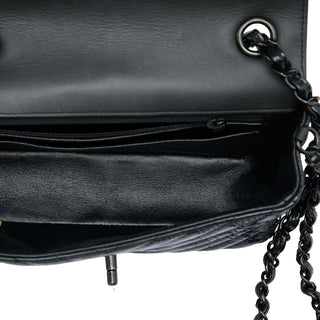 Chanel Mini Rectangular Classic Chevron Crumpled Patent So Black Single Flap