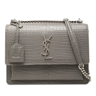 Saint Laurent Medium Croc Embossed Leather Monogram Sunset Crossbody