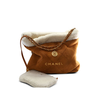 Chanel Large Shearling Trimmed Quilted Suede 22 Hobo