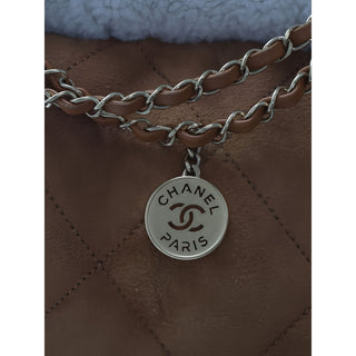 Chanel Large Shearling Trimmed Quilted Suede 22 Hobo