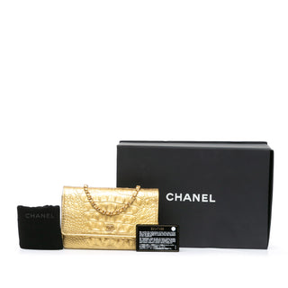 Chanel CC Metallic Calfskin Crocodile Embossed Wallet On Chain